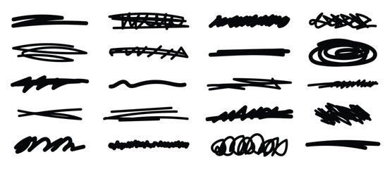 Hand drawn line vector set doodle underline border stroke divider sketch illustration