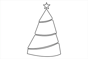Christmas tree continuous one line art drawing of single line vector illustration