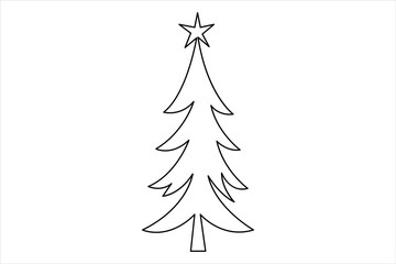 Christmas tree continuous one line art drawing of single line vector illustration