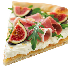 Isolated Gourmet Pizza Slice with Figs Prosciutto and Arugula Realistic Food Photo