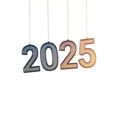Isolated Graphic Design Year 2025 Numbers Hanging On Strings