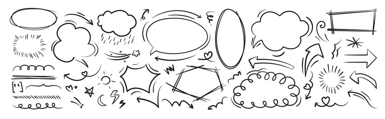 Hand drawn doodle vector set arrow speech bubble symbol decoration element illustration