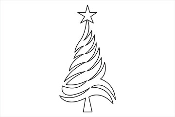Christmas tree continuous one line art drawing of single line vector illustration