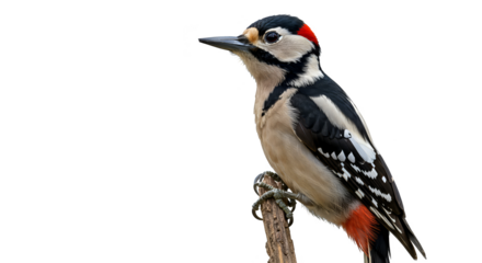 Isolated Great Spotted Woodpecker Perched on Branch Detailed Photo