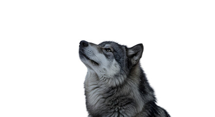 Isolated Gray Wolf Head Looking Up Gray Fur Snow Detail