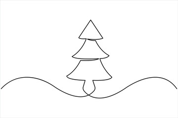 Christmas tree continuous one line art drawing of single line vector illustration