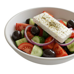 Isolated Greek Salad with Feta Cheese Tomato Cucumber Onion