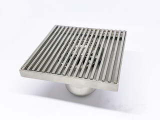 
That image shows a modern square floor drain cover or grate.

Here is an optimized title and a comprehensive list of keywords for microstock marketplaces:

Suggested Title
Modern Stainless Steel Squa