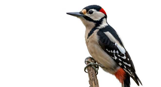 Isolated Great Spotted Woodpecker Perched on Branch Detailed Photo