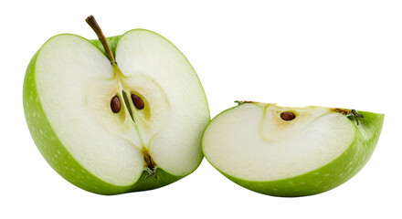 Isolated Green Apple Slice and Half Fruit Photo