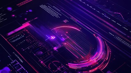 Digital data processing futuristic interface with glowing elements - Powered by Adobe