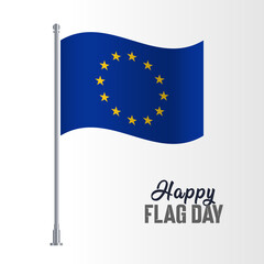 European Union Flag Pole Vector Illustration Wavy Flag Pole Happy Flag Day