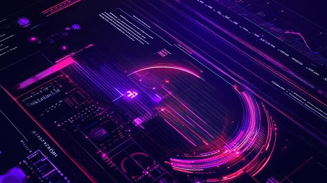 Digital data processing futuristic interface with glowing elements - Powered by Adobe