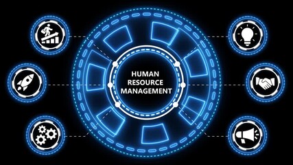 Animated human resource management illustration with futuristic design and glowing neon accents - Powered by Adobe