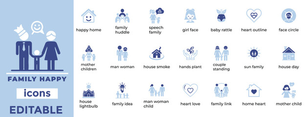 Modern family happy vector icons for parenting, lifestyle, and relationship design projects with clean, editable style.