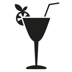 Minimalist black and white silhouette cocktail glass with lime and straw vector illustration vector