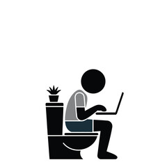 Minimalist black and white toilet icon illustration of person using laptop vector