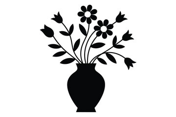 Elegant silhouette illustration of a flower vase with blossoming flowers scalable vector graphic vector