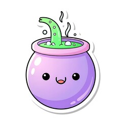 Cute Kawaii Cauldron with Green Potion and Tentacle Sticker.