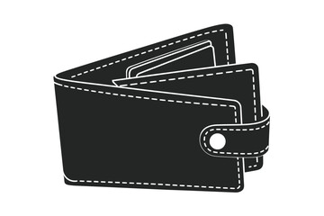 Minimalist black and white illustration of a folded wallet for vector graphics vector