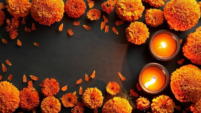 Day Of The Dead, Orange Marigold Flowers and Candles Create Warm, Inviting Glow in Any Atmosphere