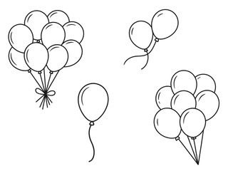 Simple black and white line drawing vector illustration of multiple balloons vector