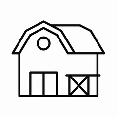 Simple black and white line drawing illustration of a classic barn icon vector