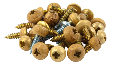 Piled golden & silver screws isolated