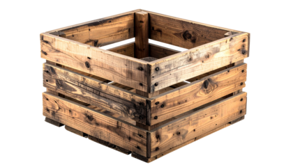 Weathered wooden square crate, empty