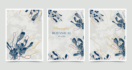 winter background of seasonal leaves, branches (mistletoe). a hand-drawn illustration in the style of a one line. modern wallpaper for print, banner, postcard, holiday idea. vector illustration 