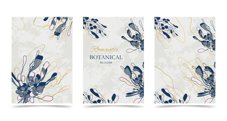 winter background of seasonal leaves, branches (mistletoe). a hand-drawn illustration in the style of a one line. modern wallpaper for print, banner, postcard, holiday idea. cute illustration 