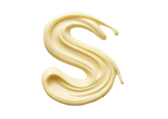 Creamy white liquid forming letter S