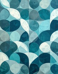 Abstract pattern of overlapping shapes in teal and light blue