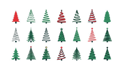 Obraz premium Festive Christmas Trees: A Set of Whimsical Holiday Designs for Celebrations