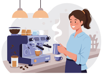 Flat Design Barista Preparing Coffee