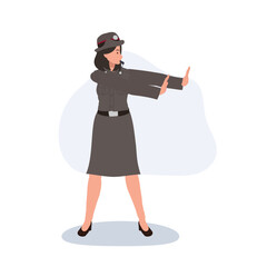 traffic policewoman stop gesture female law enforcement officer managing road traffic with safety awareness