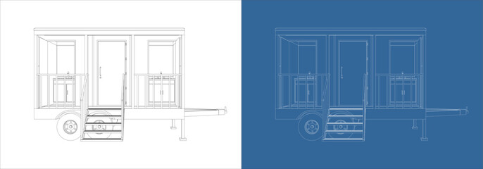Portable Restroom Trailer Blueprint Side Elevation Technical Drawing