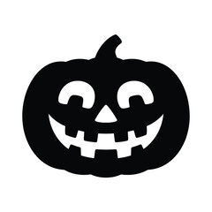 Black silhouette of a happy carved halloween pumpkin on white background