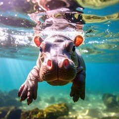 Baby hippo underwater