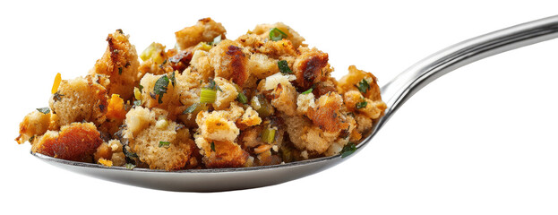 Crumbly stuffing on a spoon