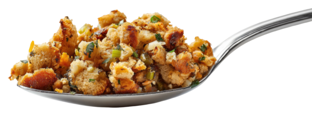 Crumbly stuffing on a spoon
