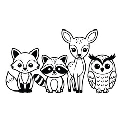 Cute woodland animals cartoon illustration for children