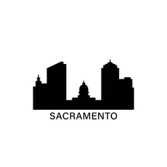 Sacramento skyline, horizon logo. USA California state panoramic city icon with shapes of landmarks, buildings. Isolated illustration, vector clipart