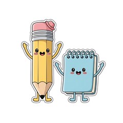 Cute Pencil and Notebook Cartoon Characters for Back to School.