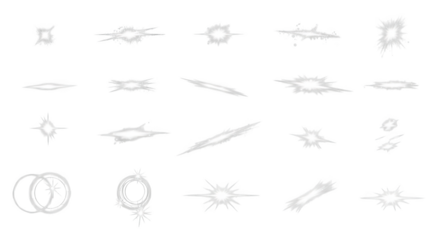 Diverse collection of white sparkle and light effects isolated on transparent background