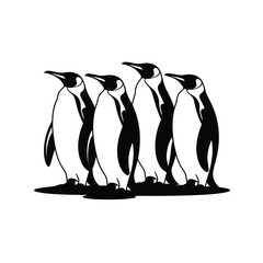 Fototapeta premium Group of five penguins standing together in a line