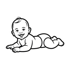 Fototapeta premium Happy baby crawling on stomach with a smile