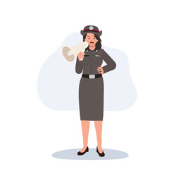 woman officer in police uniform making announcement for public safety awareness ideal for campaign posters