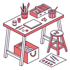 Vector art of artist table with art supplies