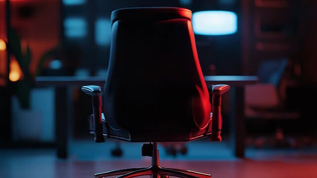 Gaming chair with red neon lights in office
